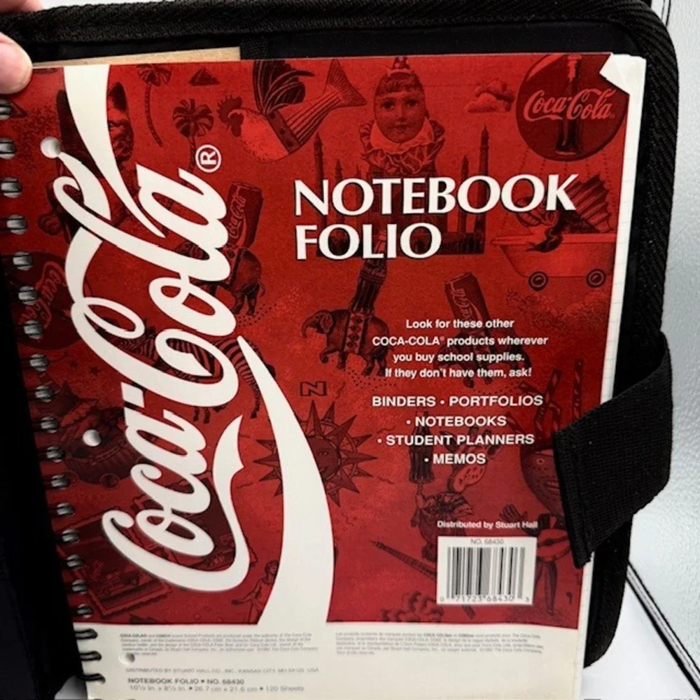 Vintage‎ Coca-Cola Notebook Folio Stuart Hall Black Red Zippered Organizer